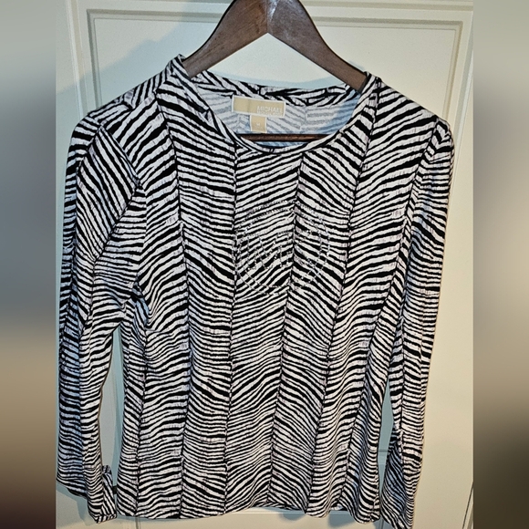 MICHAEL Michael Kors Tops - MICHAEL KORS-WOMEN'S STONE Sequins Enhanced, Zebra Print Long Sleeve Top, SIZE M